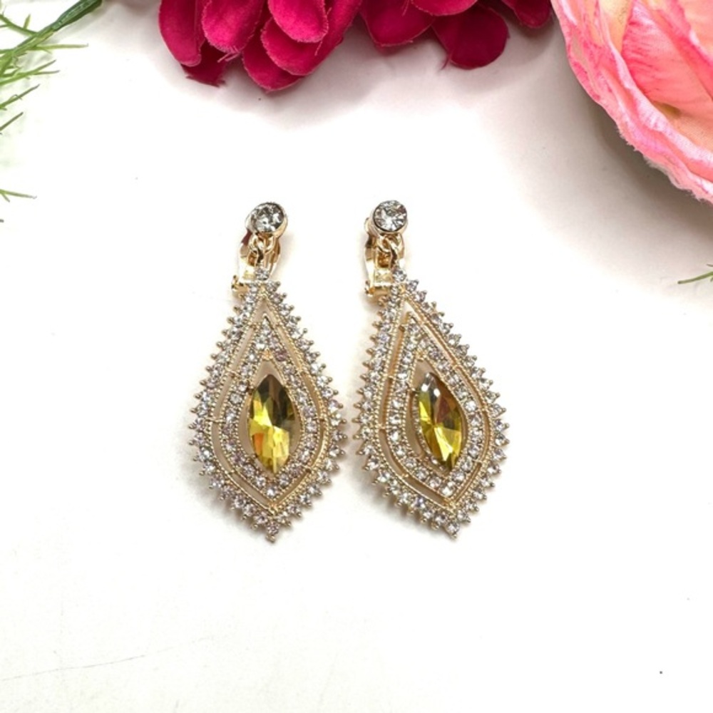 NEW⚜️Classy Citrine Crystal Drop Clip Earrings